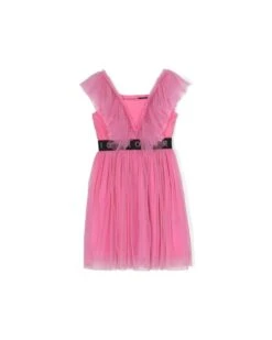 Abito Corto Con Voilant E Banda Centrale Logata