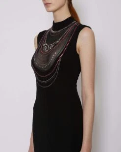 John Richmond Abito Lungo Con Spacco Laterale -John Richmond abito lungo con applicazioni sul davanti john richmond 53760932512091