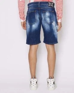 John Richmond Bermuda In Denim Con Lacerazioni Effetto Used -John Richmond bermuda in denim john richmond 53726375674203