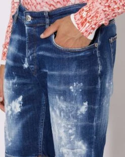 John Richmond Bermuda In Denim Con Lacerazioni Effetto Used -John Richmond bermuda in denim john richmond 53726375772507