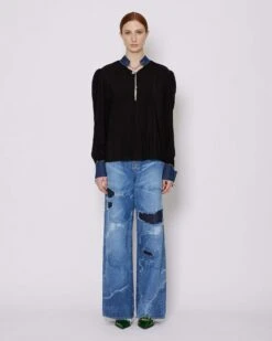 John Richmond Blusa Con Applicazioni In Denim