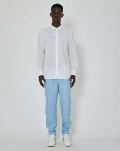 John Richmond Camicia Basic In Lino Con Placca Metallica Sul Davanti