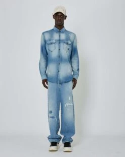John Richmond Camicia In Denim Effetto Strappato