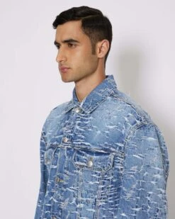 John Richmond Giacca In Denim Con Pattern Effetto Used -John Richmond giubbino con pattern john richmond 53730712093019