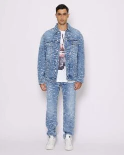 John Richmond Giacca In Denim Con Pattern Effetto Used