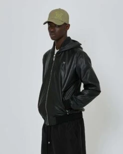 John Richmond Bomber In Pelle Con Cappuccio