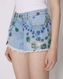 John Richmond Shorts A Vita Alta In Denim Con Pattern -John Richmond jeans short rwp24258sh john richmond 53864112030043