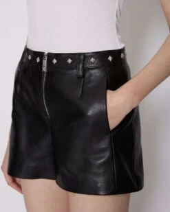 John Richmond Shorts In Pelle Con Applicazioni -John Richmond shorts rwp24299sh john richmond 53873853759835